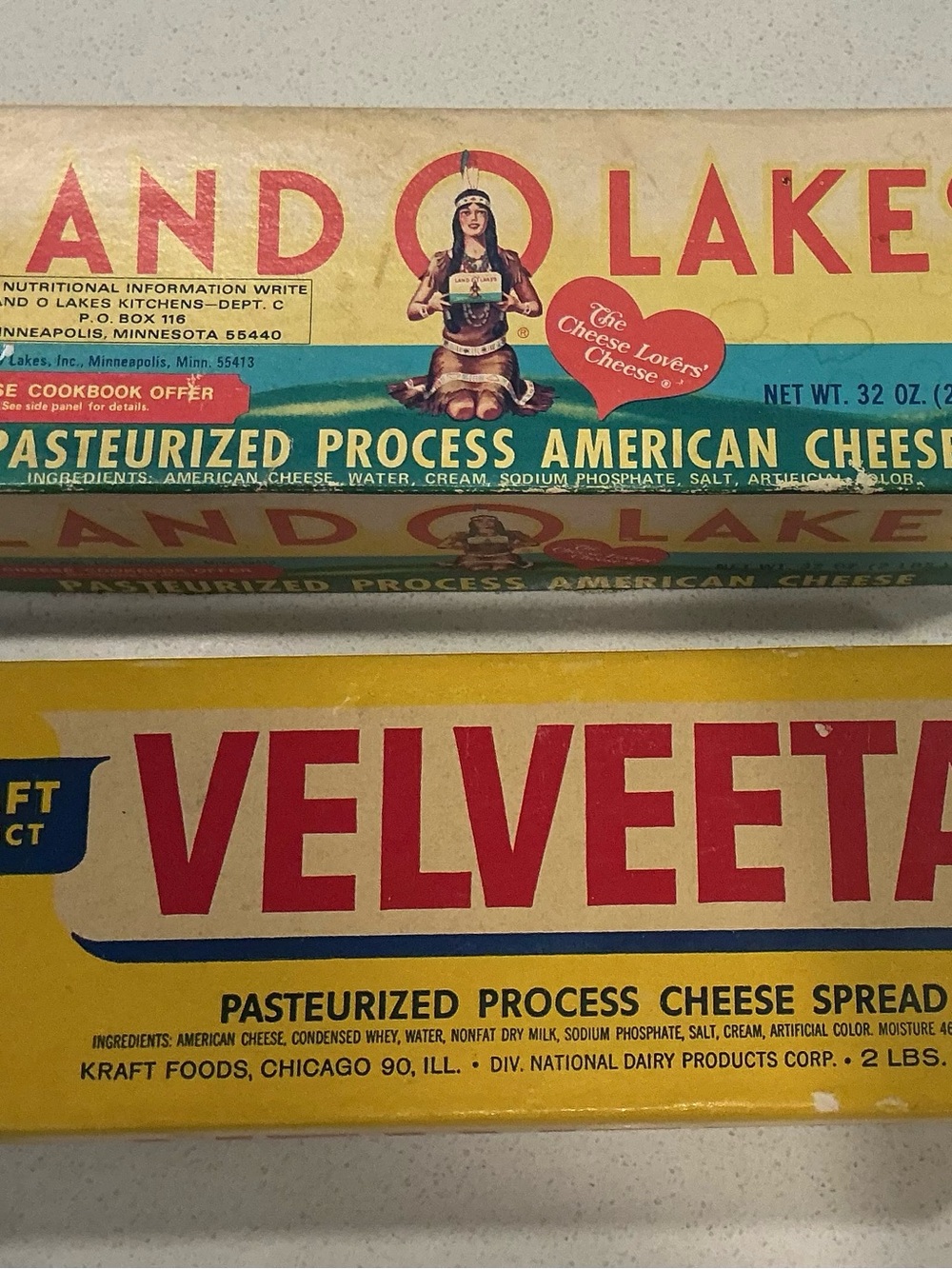 Vintage Land O Lakes (Native American Graphic) & Velveeta Cardboard Cheese Boxes